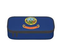 BREAUX Idaho state flag print unisex pencil pouch, versatile stationery storage bag for office, travel or makeup, Black, One Size, Concise