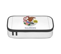 BREAUX Illinois State Flag print unisex pencil pouch, versatile stationery storage bag for office, travel or makeup, Black, One Size, Concise