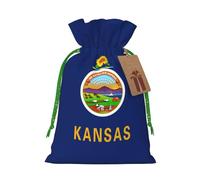 BREAUX Kansas State Flag print Christmas bag, drawstring sack, with kraft paper label, lightweight and fashionable