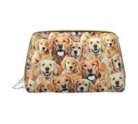 BREAUX Labrador Retriever Dogs Print Leather Portable Cosmetic Bag, Portable Cosmetic Clutch Bag, Leather Cosmetic Bag (Small), White, One Size