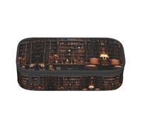 BREAUX Library Bookshelf print unisex pencil pouch, versatile stationery storage bag for office, travel or makeup