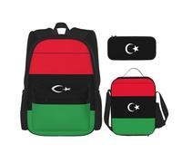 BREAUX Libyan flag print Travel Backpack Set, backpack + storage box + lunch bag combination