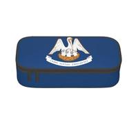 BREAUX Louisiana State Flag print unisex pencil pouch, versatile stationery storage bag for office, travel or makeup, Black, One Size, Concise