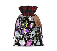 BREAUX Magic Witch Witchcraft Bohemian Drawing print present bag, Wedding present bag, colour blocked linen drawstring tote bag