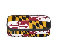 BREAUX Maryland State Flag print unisex pencil pouch, versatile stationery storage bag for office, travel or makeup, Black, One Size, Concise