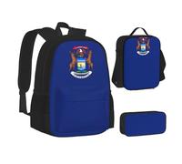 BREAUX Michigan State Flag print Travel Backpack Set, backpack + storage box + lunch bag combination