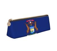 BREAUX Michigan State Flag print Triangle leather stationery storage bag, fit for travel and cosmetics storage