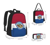 BREAUX Missouri State Flag print Travel Backpack Set, backpack + storage box + lunch bag combination