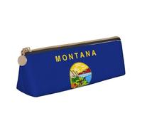 BREAUX Montana State Flag print Triangle leather stationery storage bag, fit for travel and cosmetics storage