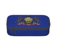 BREAUX Pennsylvania State Flag print unisex pencil pouch, versatile stationery storage bag for office, travel or makeup, Black, One Size, Concise
