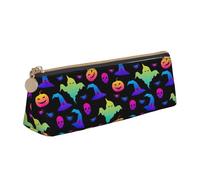 BREAUX Rainbow Halloween Ghost Witch Hat Spiders print Triangle leather stationery storage bag, fit for travel and cosmetics storage