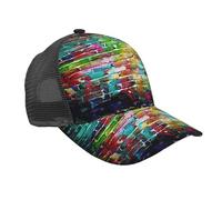 BREAUX Rainbow Tie Dye-Red Mesh Baseball Cap, Fashion Baseball Cap, Breathable Running Cap Outdoor Sports Cap, Graffiti Colorful Brick, One size