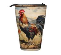 BREAUX Rooster on Wood in Farmland print Telescopic pencil case, fit for multi-functional pencil makeup bag storage bag and wallet, Black, One Size, Fashion