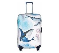 BREAUX Sea whale and jellyfish print Luggage Cover, Luggage Protective Cover, Trolley Travelling Case Protective Cover, White, XL