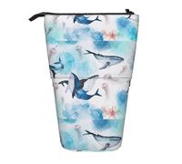 BREAUX Sea whale and jellyfish print Vertical retractable pencil case, fashionable wallet, multifunctional storage bag