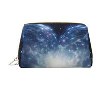 BREAUX Shooting Star Heart Print Leather Portable Cosmetic Bag, Portable Cosmetic Clutch Bag, Leather Cosmetic Bag (Small), White, One Size