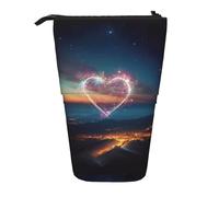 BREAUX Shooting Star Heart print Telescopic pencil case, fit for multi-functional pencil makeup bag storage bag and wallet, Black, One Size, Fashion