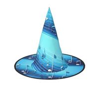 BREAUX Sky blue musical notes print Halloween Witch and Wizard Hat Witch Costume for Theme Decoration Halloween Party