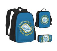 BREAUX South Dakota Flag print Travel Backpack Set, backpack + storage box + lunch bag combination