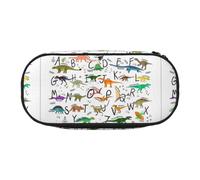 BREAUX Stylish Learning Alphabets with Dinosaurs print 300D Oxford Cloth Pencil Case Pouch, Double-Headed Zipper Design, Cosmetics and Organizer