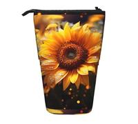 BREAUX Sunflower beauty print Telescopic pencil case, fit for multi-functional pencil makeup bag storage bag and wallet, Black, One Size, Fashion