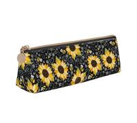 BREAUX Sunflower Bees print Triangle leather stationery storage bag, fit for travel and cosmetics storage