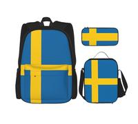 BREAUX Swedish flag print Travel Backpack Set, backpack + storage box + lunch bag combination