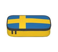 BREAUX Swedish flag print unisex pencil pouch, versatile stationery storage bag for office, travel or makeup, Black, One Size, Concise