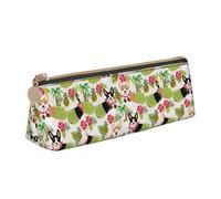 BREAUX tropical flower and corgi print Triangle leather stationery storage bag, fit for travel and cosmetics storage