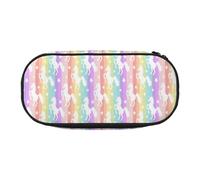 BREAUX Unicorns On Colorful Stripes print 300D Oxford Cloth Pencil Case Pouch, Double-Headed Zipper Design, Cosmetics and Organizer