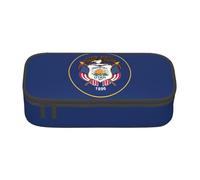 BREAUX Utah Flag print unisex pencil pouch, versatile stationery storage bag for office, travel or makeup, Black, One Size, Concise