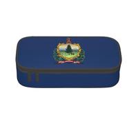 BREAUX Vermont State Flag print unisex pencil pouch, versatile stationery storage bag for office, travel or makeup, Black, One Size, Concise