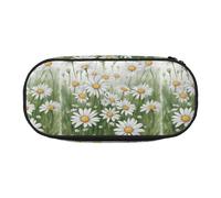 BREAUX White Daisy print 300D Oxford Cloth Pencil Case Pouch, Double-Headed Zipper Design, Cosmetics and Organizer