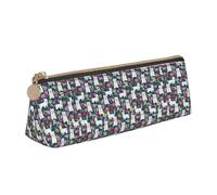 BREAUX White dog and flowers print Triangle leather stationery storage bag, fit for travel and cosmetics storage