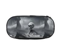 BREAUX White Punk Skul print 300D Oxford Cloth Pencil Case Pouch, Double-Headed Zipper Design, Cosmetics and Organizer