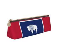 BREAUX Wyoming State Flag print Triangle leather stationery storage bag, fit for travel and cosmetics storage