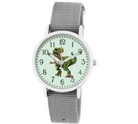 Brecjon Children's Wrist Watch Boys Dinosaur T Rex Luminous Hands 5 ATM Waterproof Textile Strap, Grey / glow dial, Strap.