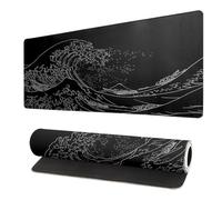 Brecoy Japanese Sea Wave Large Mouse Pad, Anime Black Gaming, Extended Kanagawa Mat Desk Pad, 3mm Thick Long Non-Slip Rubber Base Mice Pad, 31.5 X 11.8 Inch