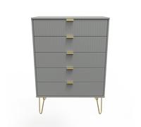 Breda Ready Assembled 5 Drawer Chest in Dusk Grey - Welcome Furniture | TJ Hughes