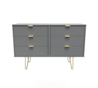 Breda Ready Assembled 6 Drawer Wide Chest in Dusk Grey - Welcome Furniture | TJ Hughes
