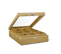 Bredemeijer 9-Compartment Bamboo Tea Box with Window, Brown