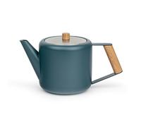Bredemeijer Blue Stainless Steel Teapot 1.1 Litre - Wooden Effect Handle - Double-Walled Retro Jug - For Longer, Warm Tea Enjoyment