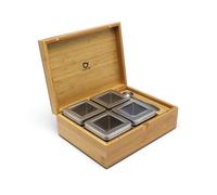 Bredemeijer Small Rectangular Wooden Tea Bag Box 14.5 x 18 cm with 4 Tea Canisters and Tea Measuring Spoons for Storing Loose Tea