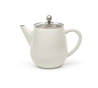 Bredemeijer Stainless Steel Teapot 1.1 litres, Teapot with Infuser - White | Double-Walled Tea Maker for up to 1h Warm Tea, Insulated Tea Pot with Glass Lid and Tea Filter, Drip-free Pouring
