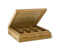 Bredemeijer Tea Bag Storage, Tea Box Organiser, 12 Compartments - Wood | Tea Bag Organiser Made of Sustainable Bamboo, Wooden Tea Box with Lid, 7.11 x 27.51 x 29.21 cm