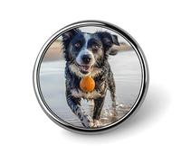 Breed Dog Playing Ball Beach Round Metal Badges Decorative Brooches Fashionable Lapel Pin for Hat Backpack Clothing