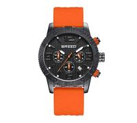 Breed Double Agent Leather-Band Watch w/Day/Date - Black/Black/Orange