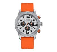 Breed Double Agent Leather-Band Watch w/Day/Date - Silver/White/Orange