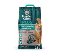 Breeder Celect Plus All-Natural Cat Litter with Odour-Eating Probiotics (25L) - 99% Recycled Paper, Highly Absorbent Litter/Bedding, Soft & Safe for Kittens, Non-Clumping, Biodegradable & Compostable