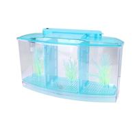 Breeding Fish Tank, LED Acrylic Three Divisions Isolation Box for Small Fishes, with Six LED Lights, Non- Artificial Grasses, Water Change Valve, Filter Bubble Head with (Blue)